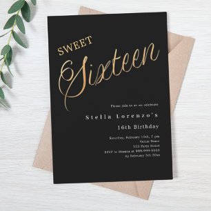 Invitation Script en or noir luxe Sweet 16