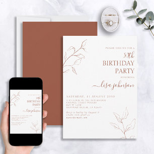 Invitation Script en terre cuite moderne Botanique 50e annive