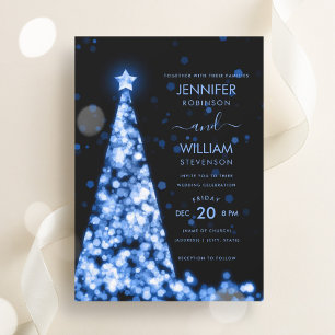 Invitation Script festif moderne Mariage de Noël Arbre Bleu
