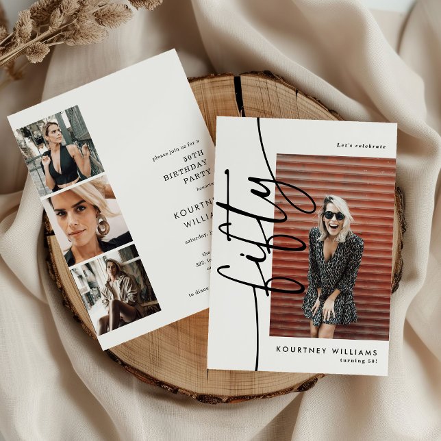 Invitation Script Fifty 4 Photo Collage 50th Birthday (Créateur téléchargé)