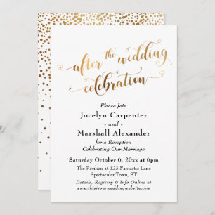 Invitation Script Gold après la fête Mariage Confetti