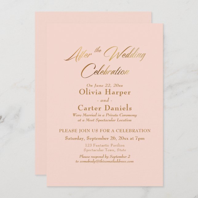 Invitation Script Gold après le blush de la fête du Mariage (Devant / Derrière)