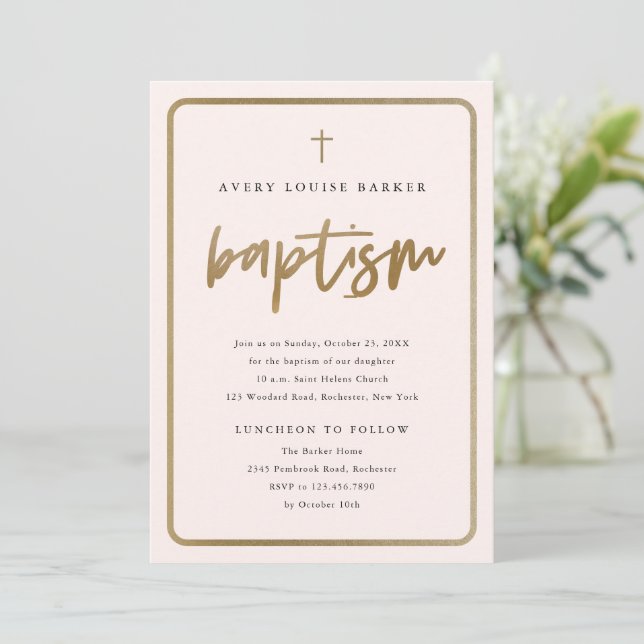 Invitation Script Gold moderne Baptême religieux (Debout devant)