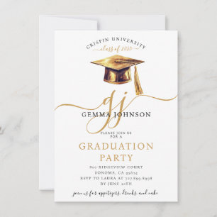 Invitation Script Gold moderne minimaliste photo Grad Party