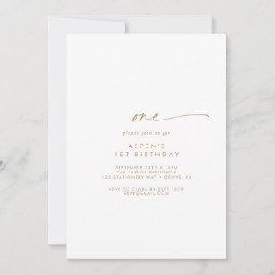Invitation Script Gold moderne première fête d'anniversaire I
