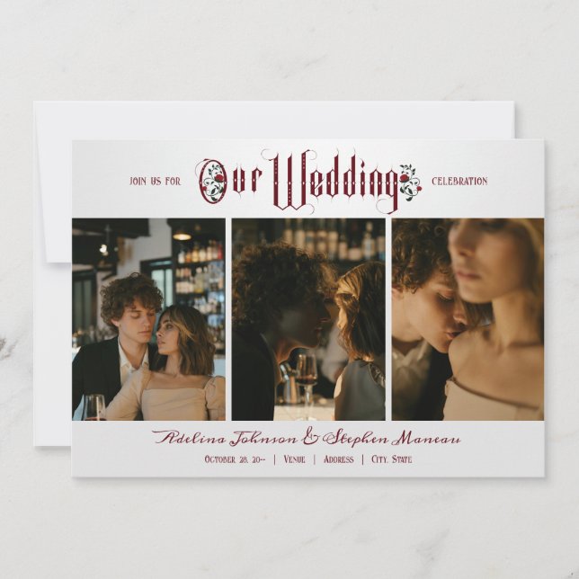 Invitation Script gothique d'Halloween Roses rouges 3 Mariage (Devant)