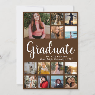 Invitation Script Graduate 14 Photo Collage Graduation Brown