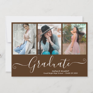 Invitation Script Graduate 4 Photo Collage Graduation Brown