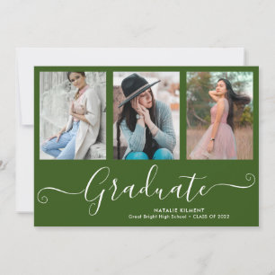 Invitation Script Graduate 4 Photo Collage Green Graduation