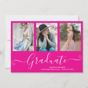 Invitation Script Graduate 4 Photo Collage Pink Graduation