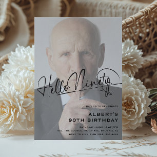Invitation Script Hello Ninety Minimal Photo 90th Birthday