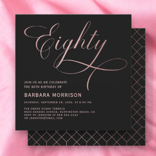 Invitation Script Huitième Rose noir or 80e anniversaire