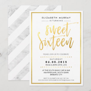 Invitation SCRIPT LATÉRÉ À LA MAIN doux 16 feuille d'or chaud