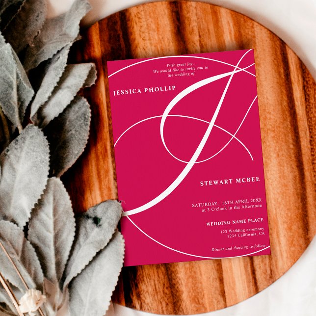 Invitation Script magenta rose photo calligraphie mariage (Créateur téléchargé)