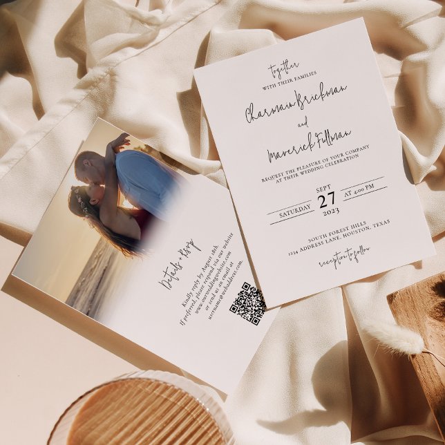 Invitation Script manuel moderne photo mariage code RSVP QR (Créateur téléchargé)
