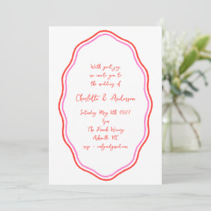 Invitation Script manuscrit Mariage de bordure rouge scintill