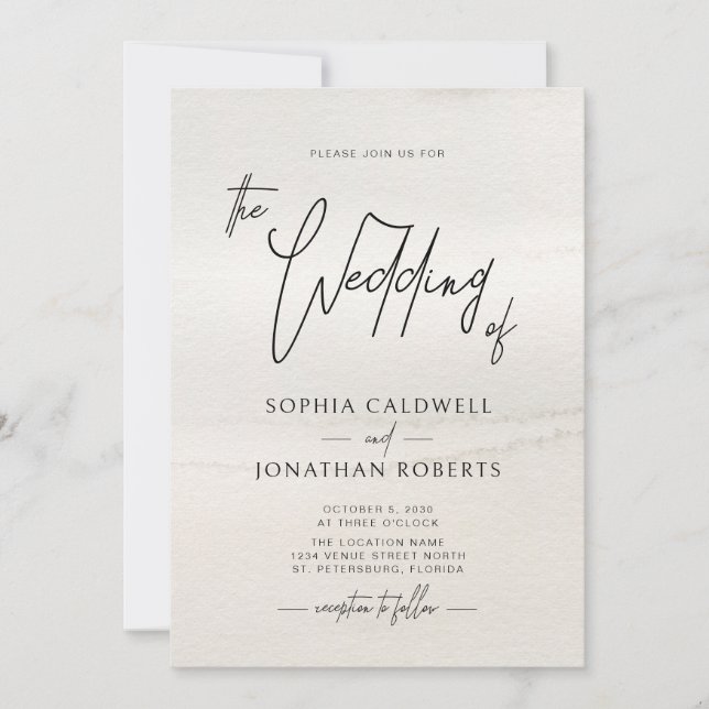 Invitation Script manuscrit moderne Tons de la Terre Mariage (Devant)
