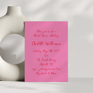 Invitation Script manuscrit rose rouge Fête des mariées ironi
