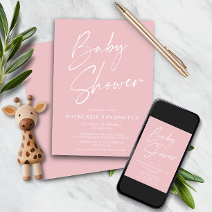 Invitation Script manuscrit rose vif Baby Girl Douche Inv