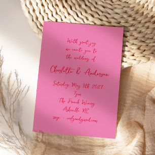 Invitation Script manuscrit Whimsy rose Mariage rouge