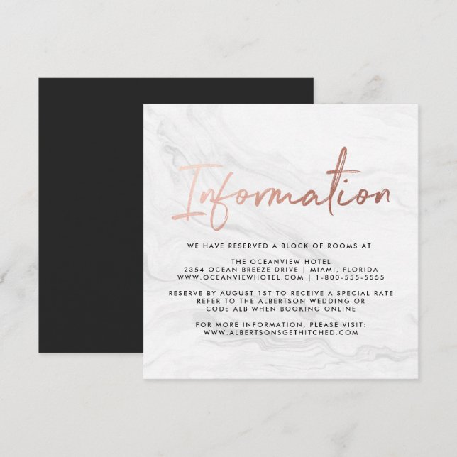 Invitation Script Marbre blanc moderne | Informations sur le  (Devant / Derrière)