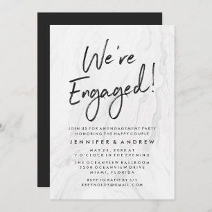 Invitation Script Marbre blanc moderne   Partie d'engagement