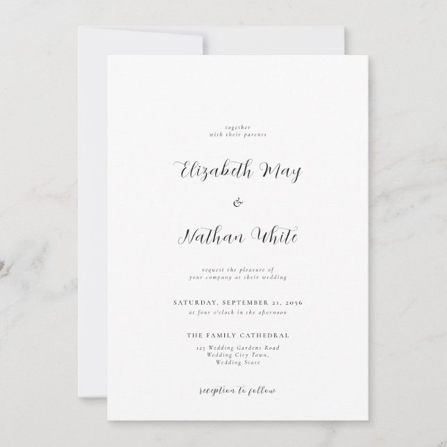 Invitation Script Mariage classique noir et blanc (Devant)