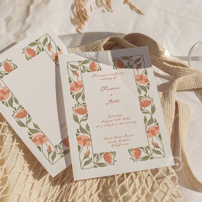 Invitation Script Mariage floral Art nouveau élégant ( Art Nouveau Elegant Floral Wedding Script Invitation)