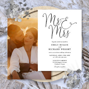 Invitation Script Mariage Photo Monsieur et Madame Noir et Bl