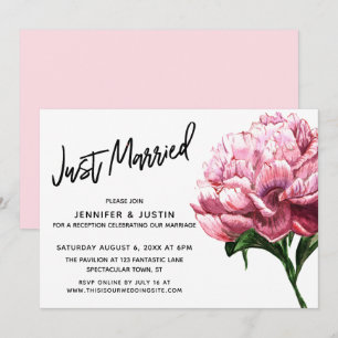 Invitation Script Mariés, Fleur de Pivoine Aquarelle Rose