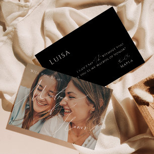 Invitation Script minimal   Black Faded Photo Matron of Honor