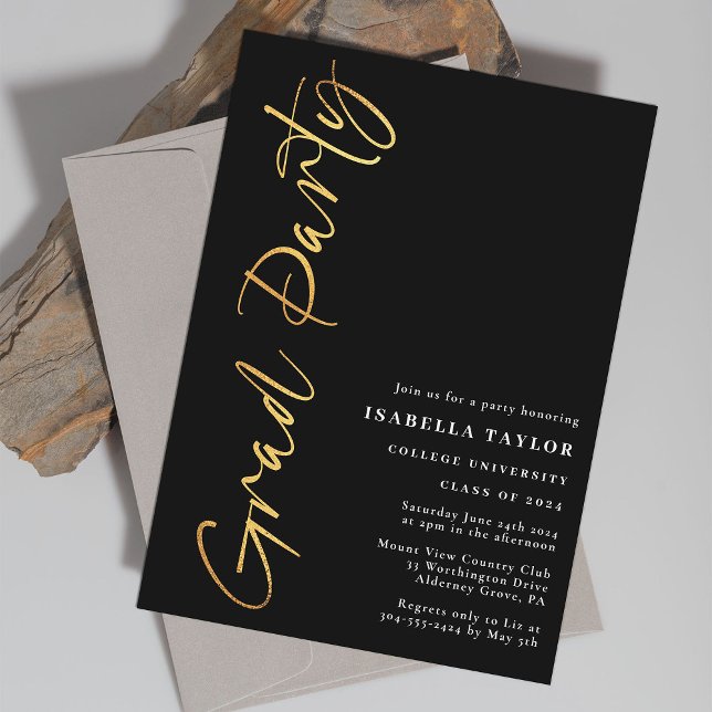 Invitation Script minimal Black Gold Graduation Party (Créateur téléchargé)