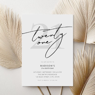 Invitation Script minimal élégant Blanc 21ème anniversaire fê