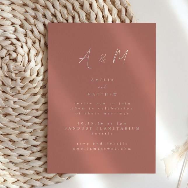 Invitation Script minimal Monogramme Boho Desert Clay Mariage (Créateur téléchargé)