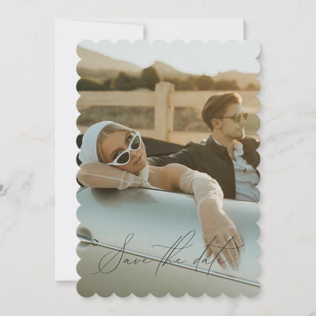 Invitation Script Minimal Photo Pleine Enregistrer La Date (Devant)