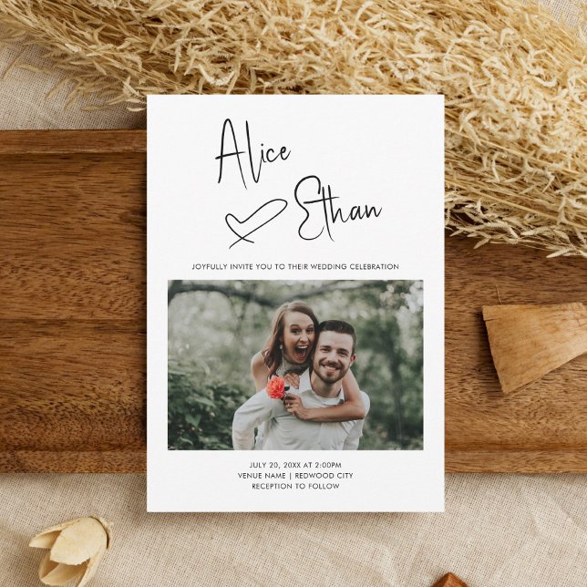 Invitation Script minimal Signature Coeur photo blanc (Créateur téléchargé)