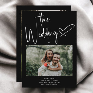 Invitation Script minimal Signature Coeur photo Mariage noir