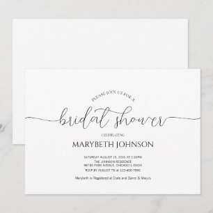 Invitation Script minimal simple Fête des mariées noir et bla