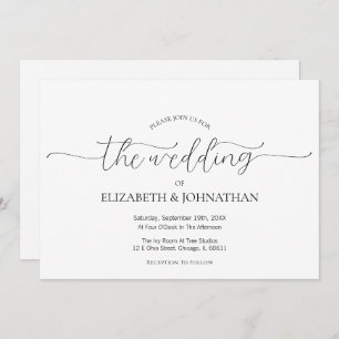 Invitation Script minimal simple Mariage noir et blanc