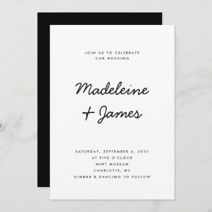 Invitation Script minimal Simple Mariage noir moderne