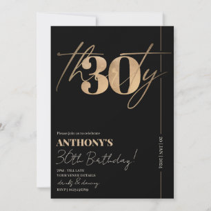 Invitation Script minimaliste Black & Gold 30e fête d'anniver