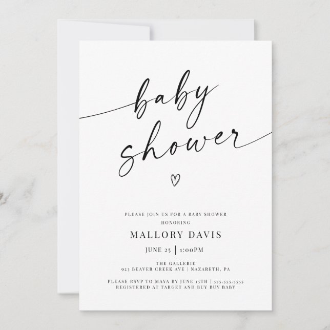 Invitation Script minimaliste de Baby shower moderne (Devant)
