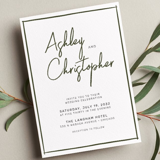 Invitation Script minimaliste de typographie Mariage d'olive  (Créateur téléchargé)