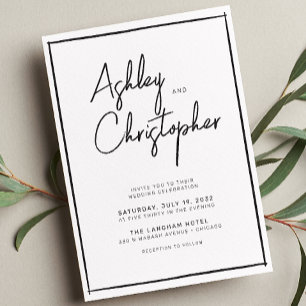 Invitation Script minimaliste de typographie Mariage noir et
