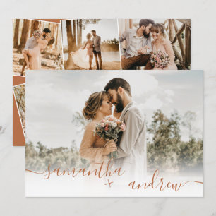 Invitation Script minimaliste en terre cuite 5 photos mariage