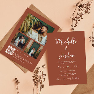 Invitation Script minimaliste en terre cuite Photo QR Mariage