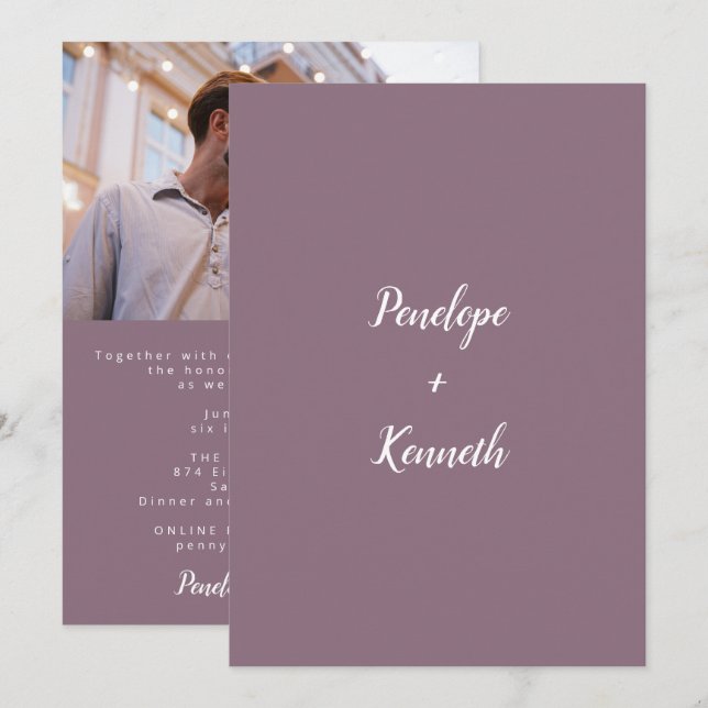 Invitation Script minimaliste Mariage moderne Purple Plum Pho (Devant / Derrière)