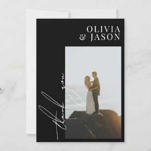 Invitation Script minimaliste Merci photo Mariage simple