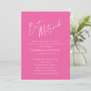 Invitation Script minimaliste mignon rose chaud Bat mitzvah m