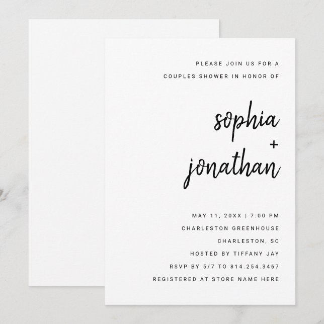 Invitation Script minimaliste moderne | Douche Couples (Devant / Derrière)